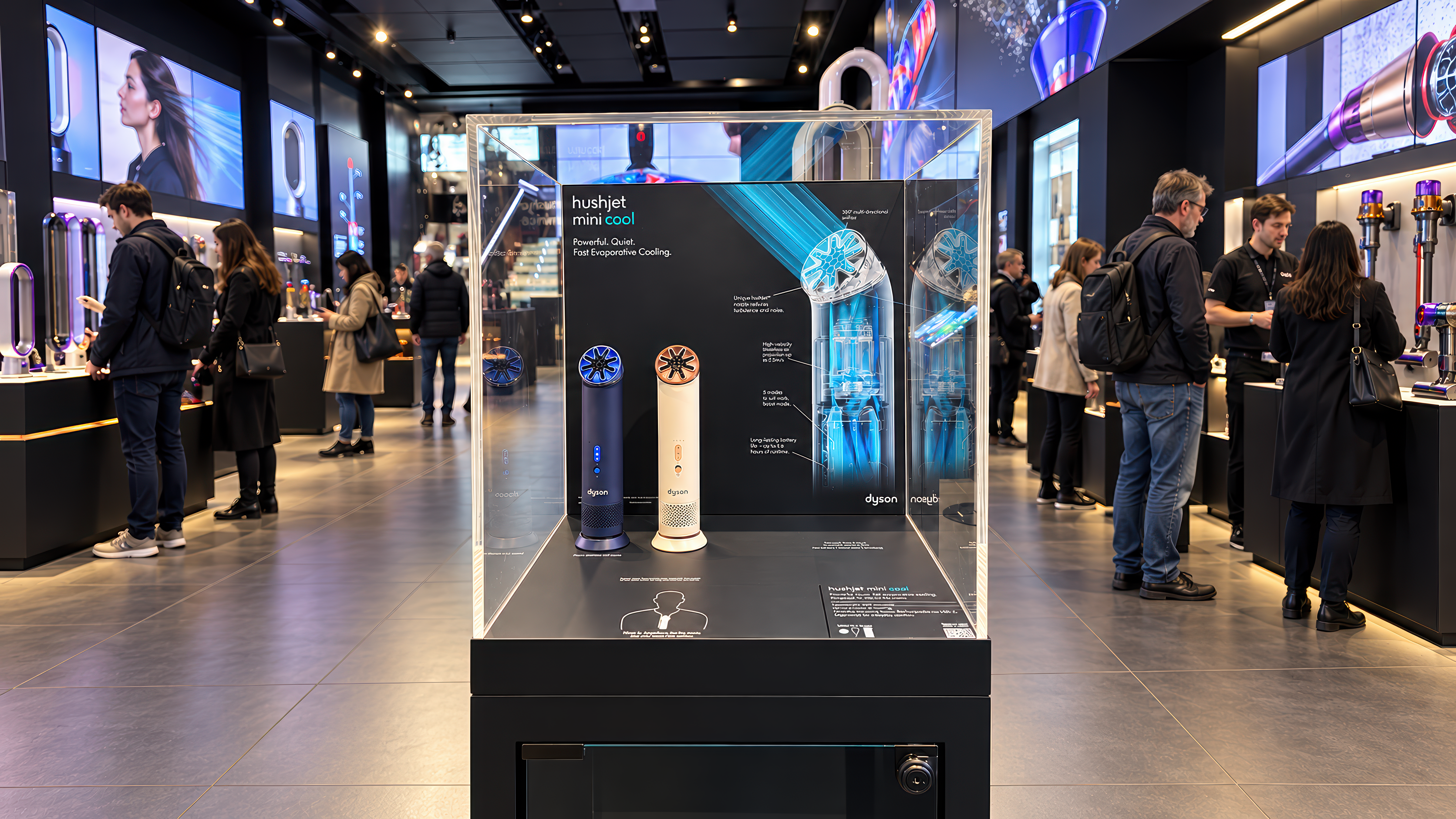 Dyson HushJet Mini Cool Freestanding Fixture Oxford Street by Attero Retail Design